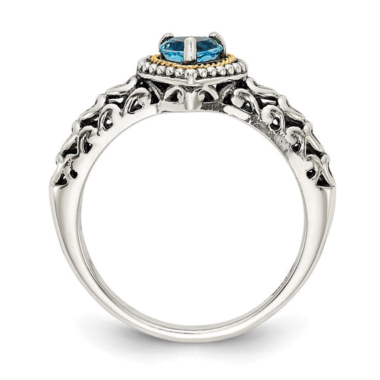 Shop Stylish Antiqued Blue Topaz Heart Ring | 14K Gold & Sterling Silver