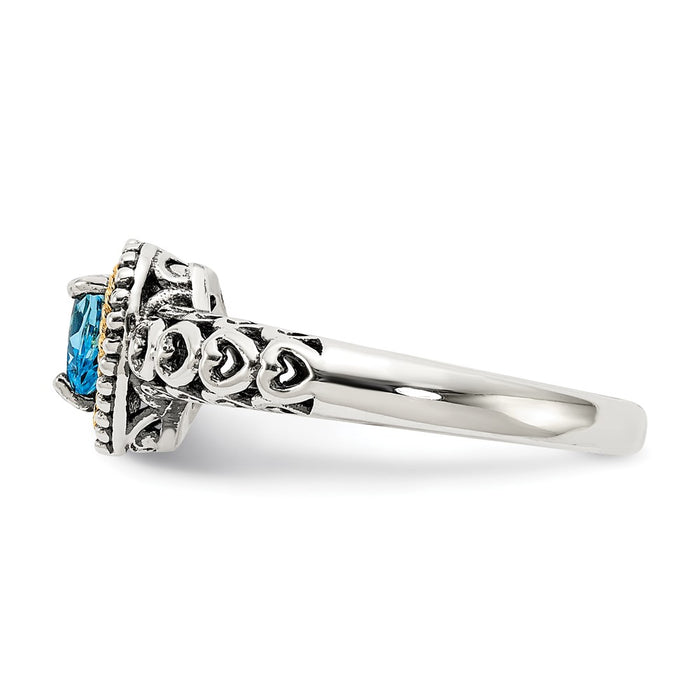 Shop Stylish Antiqued Blue Topaz Heart Ring | 14K Gold & Sterling Silver-3