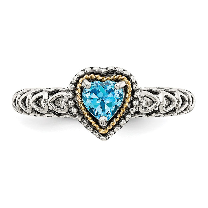 Shop Stylish Antiqued Blue Topaz Heart Ring | 14K Gold & Sterling Silver-5