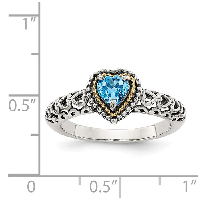Shop Stylish Antiqued Blue Topaz Heart Ring | 14K Gold & Sterling Silver-4