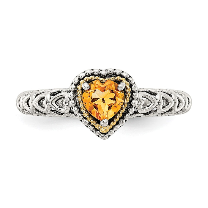 Shop Stylish Antiqued Heart Ring with Citrine, 14K Gold, & Silver Value-5