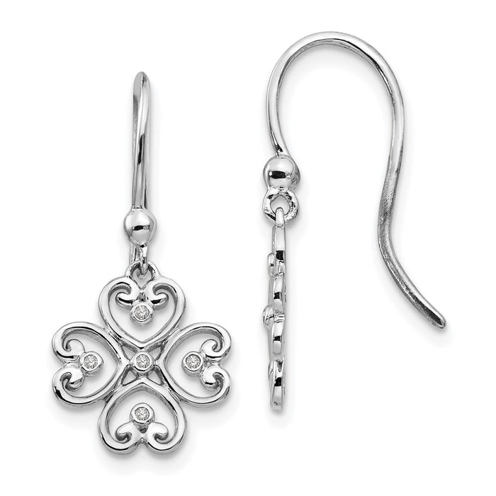 Shop Stylish White Ice Sterling Silver Diamond Heart Dangle Earrings - 4 Hearts-1