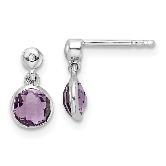 High-Quality Rhodium-Plated Sterling Silver Diamond & Amethyst Earrings - Stylish Value!