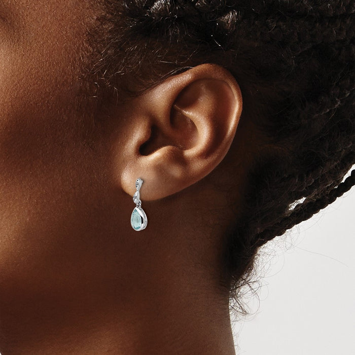 Exclusive White Ice Rhodium-Plated Sterling Silver Teardrop Earrings, Stylish Blue Topaz & Diamond Accents, Affordable Luxury-3