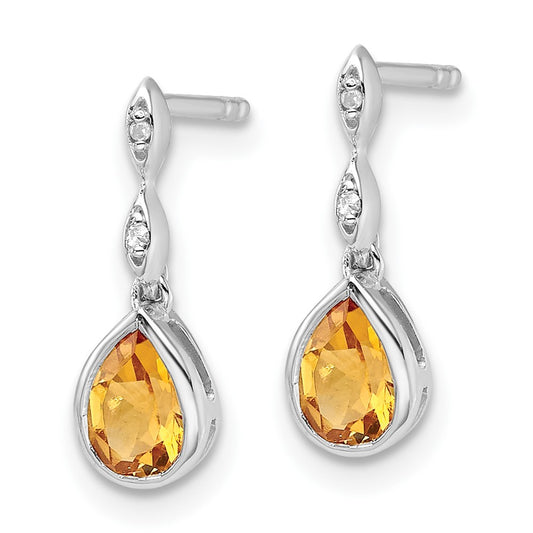 Exclusive White Ice Sterling Silver Teardrop Earrings with Diamonds & Citrine - Stylish Value!