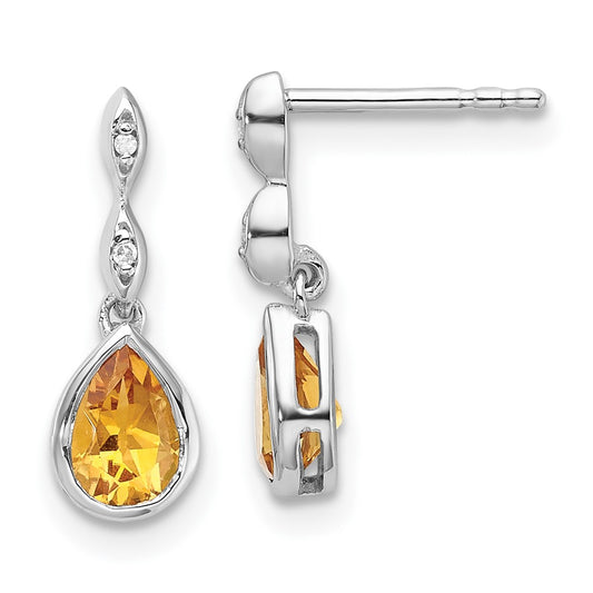 Exclusive White Ice Sterling Silver Teardrop Earrings with Diamonds & Citrine - Stylish Value!