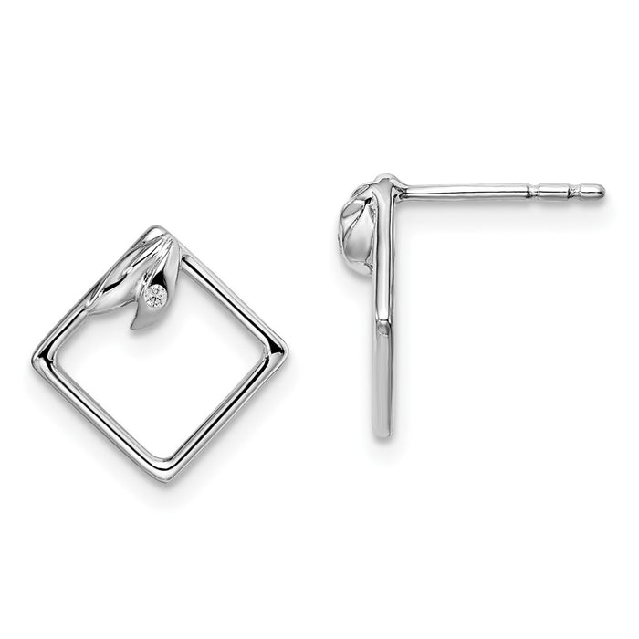 High-quality White Ice Rhodium-Plated Sterling Silver Earrings with Diamonds-1