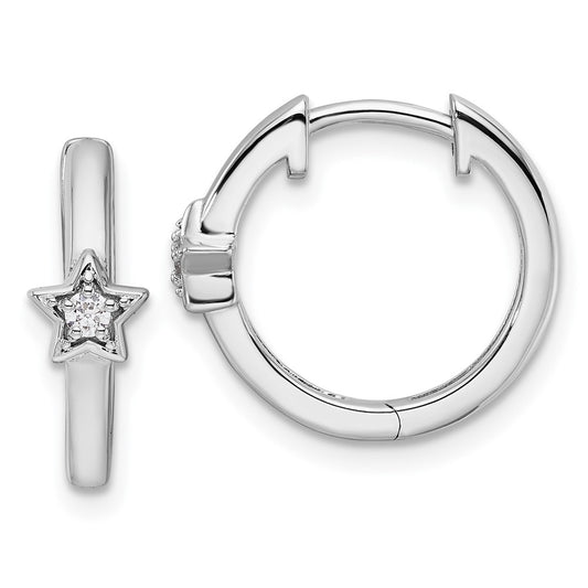 Buy Stylish Rhodium-Plated Sterling Silver Diamond Star Hoop Earrings - 1.5"