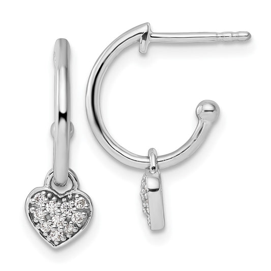 Exclusive Rhodium-Plated Diamond Heart Dangle Earrings - Stylish 1.5" J-Hoops