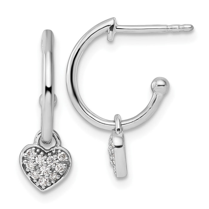 Exclusive Rhodium-Plated Diamond Heart Dangle Earrings - Stylish 1.5" J-Hoops-1