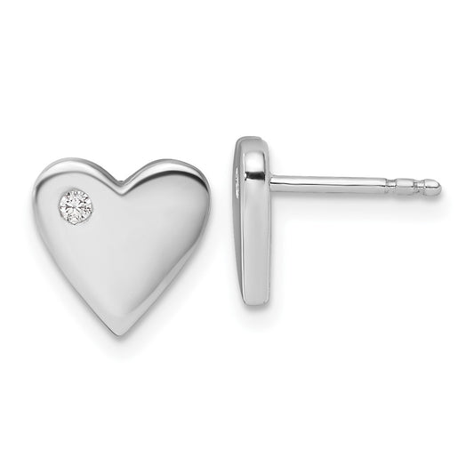 Exclusive Rhodium-Plated Sterling Silver Diamond Heart Earrings - Stylish Value!