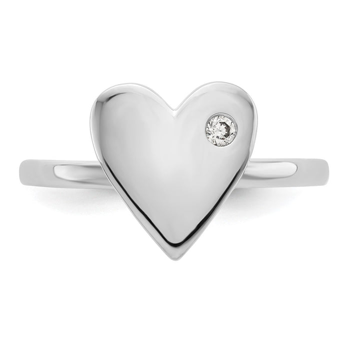 Exclusive Rhodium-Plated Sterling Silver Diamond Heart Ring - Stylish Value!-4