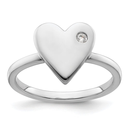 Exclusive Rhodium-Plated Sterling Silver Diamond Heart Ring - Stylish Value!