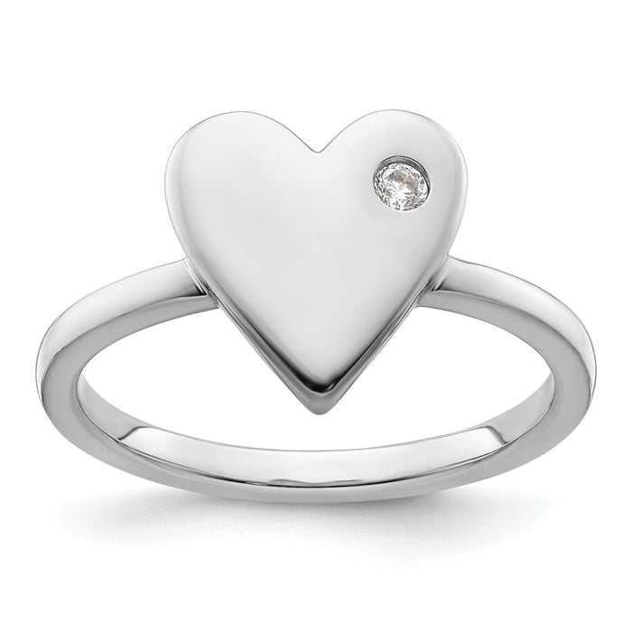 Shop Exclusive Rhodium-Plated Sterling Silver Diamond Heart Ring - Stylish Elegance!-1