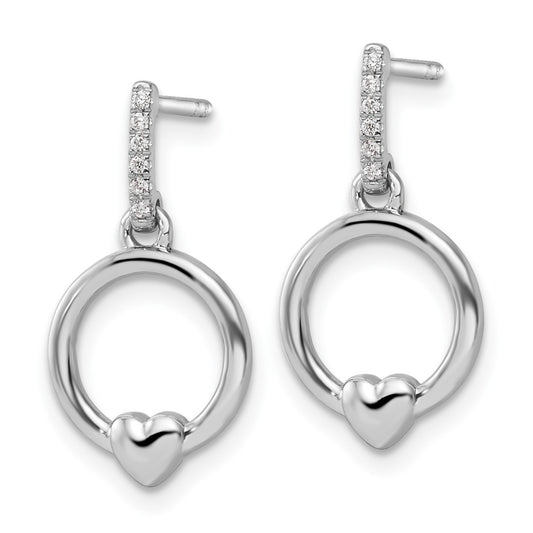 Buy Stylish White Ice Rhodium-Plated Sterling Silver Diamond Heart Earrings