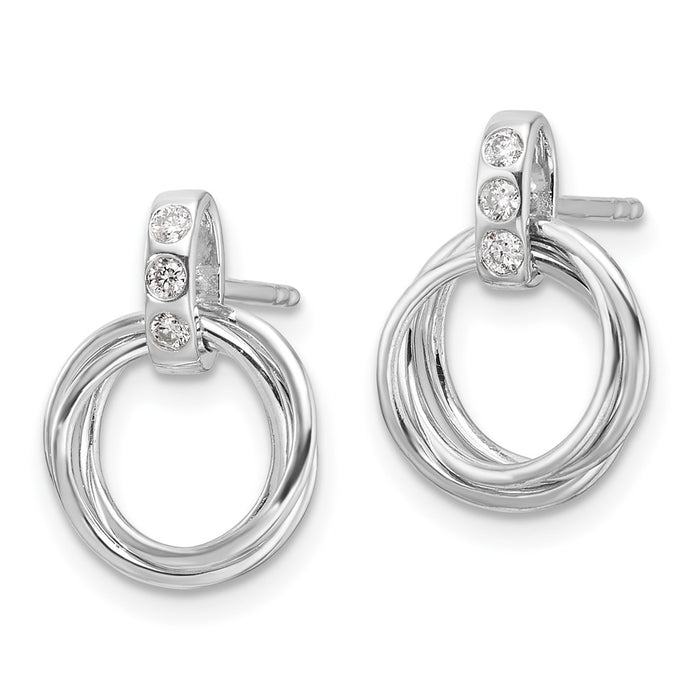 High-Quality White Ice Sterling Silver Diamond Triple Ring Earrings - Stylish Value!-2