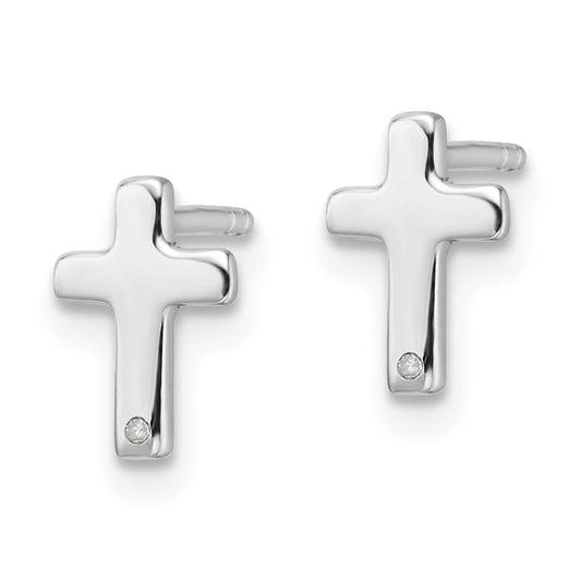 Exclusive Rhodium-Plated Sterling Silver Diamond Cross Earrings - Stylish Value!