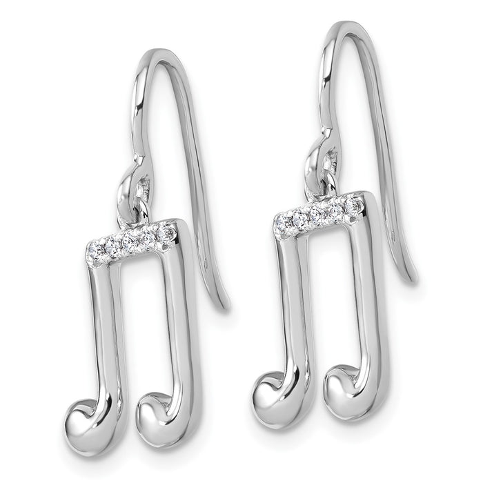 Shop Stylish White Ice Rhodium-Plated Sterling Silver Diamond Music Note Earrings-2