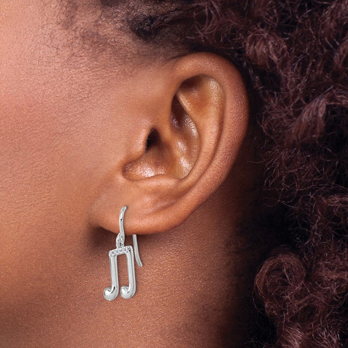Shop Stylish White Ice Rhodium-Plated Sterling Silver Diamond Music Note Earrings-3