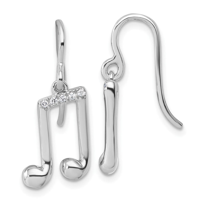 Shop Stylish White Ice Rhodium-Plated Sterling Silver Diamond Music Note Earrings-1