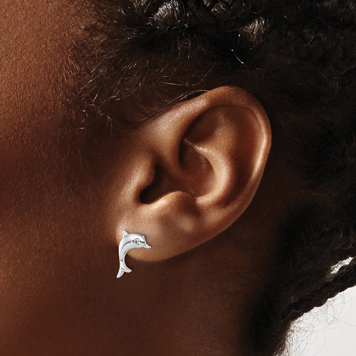 Shop Stylish Rhodium-Plated Sterling Silver Dolphin Earrings - 0.10ct Diamonds-3