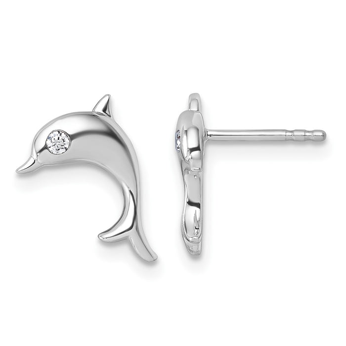 Shop Stylish Rhodium-Plated Sterling Silver Dolphin Earrings - 0.10ct Diamonds-1