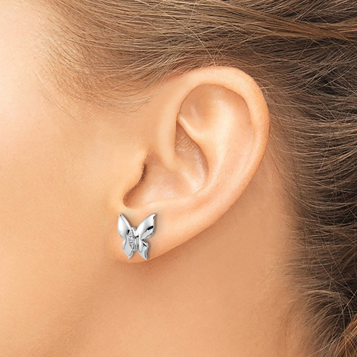 Exclusive Rhodium-Plated Sterling Silver Butterfly Stud Earrings | Luxury White Ice Diamonds-3