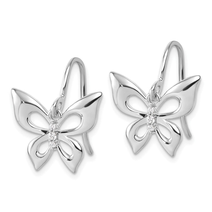 Shop Stylish White Ice Rhodium-Plated Sterling Silver Butterfly Earrings - 1.5"-2