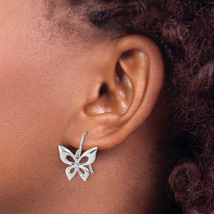 Shop Stylish White Ice Rhodium-Plated Sterling Silver Butterfly Earrings - 1.5"-3