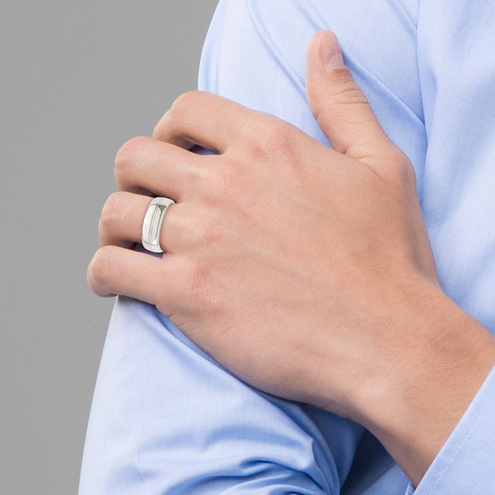 Shop Stylish 7mm Domed Grooved Fancy Band in Polished Sterling Silver - Size 10-5