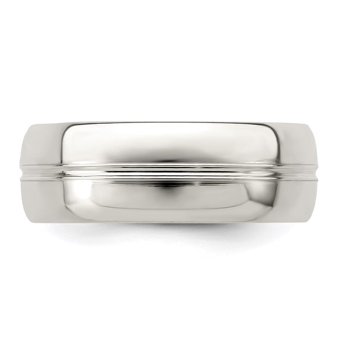 Shop Stylish 7mm Domed Grooved Fancy Band in Polished Sterling Silver - Size 10-4