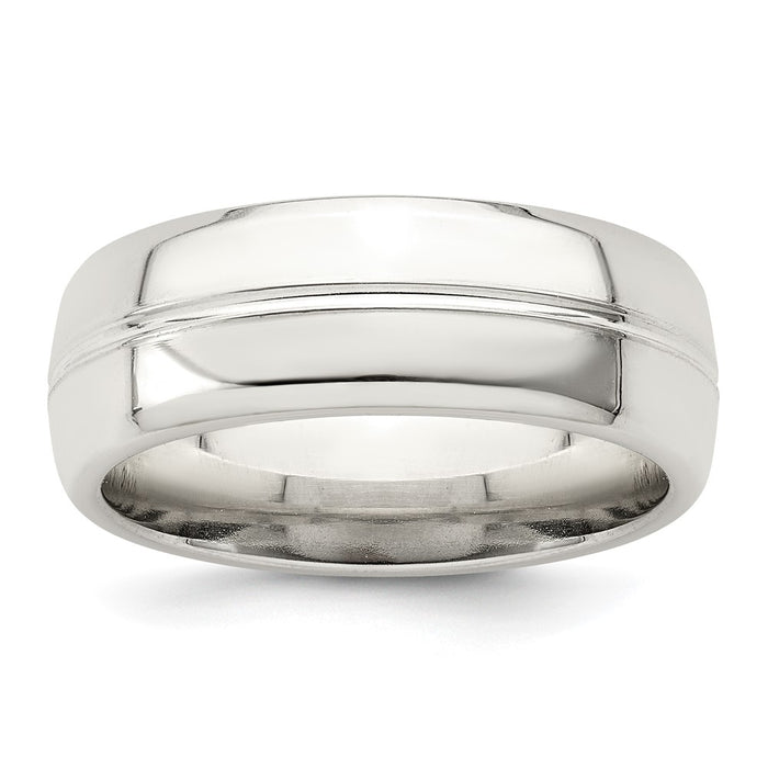 Shop Stylish 7mm Domed Grooved Fancy Band in Polished Sterling Silver - Size 10-1