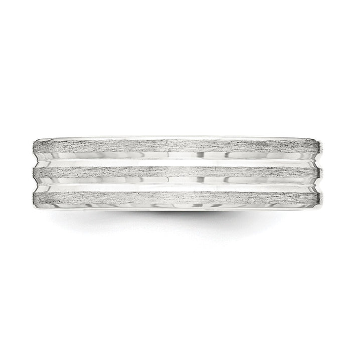 Buy Stylish 6mm Sterling Silver Brushed Flat Grooved Ring - Size 12, Affordable-3
