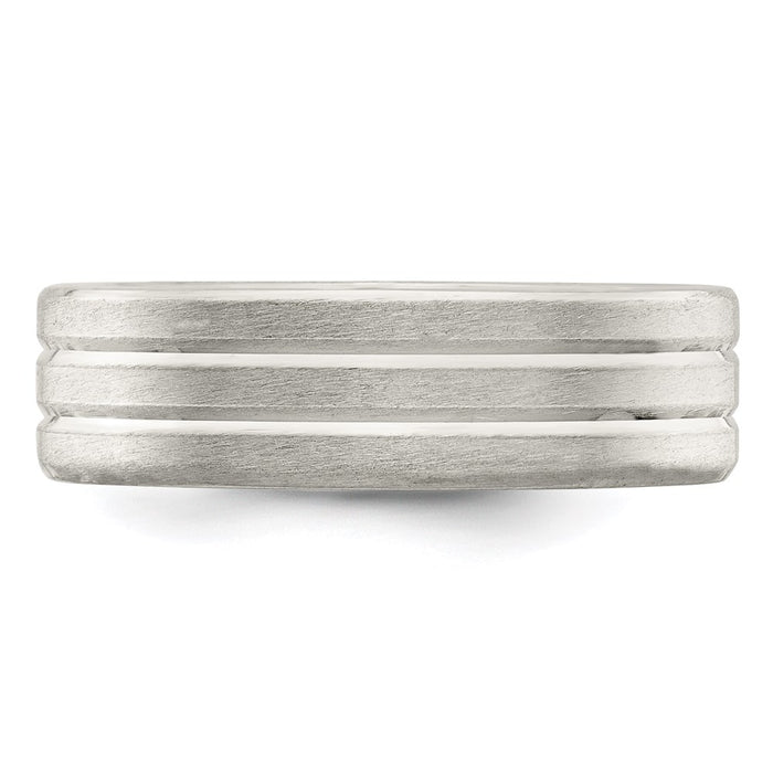Shop Exclusive 6mm Sterling Silver Brushed Flat Grooved Ring, Size 12.5 - Stylish Value!-4