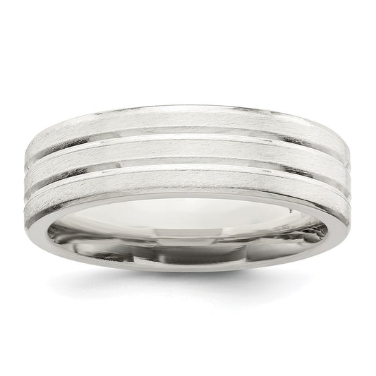 Shop Stylish 6mm Brushed Flat Grooved Sterling Silver Ring - Size 11 Value!
