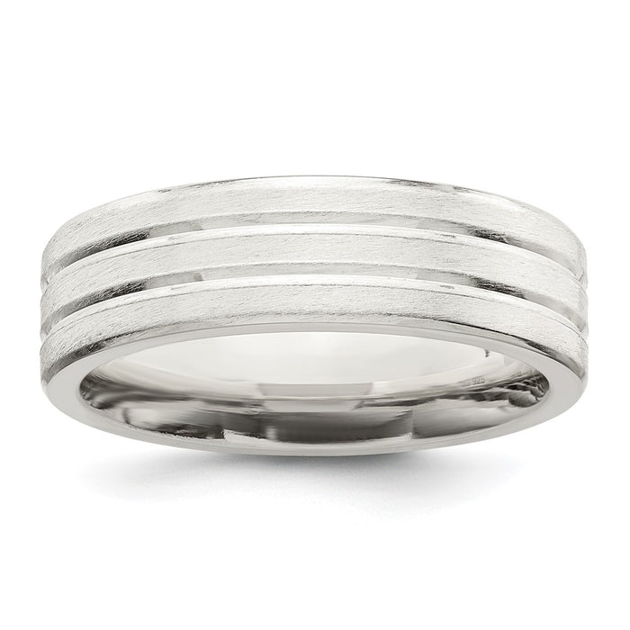 Buy Stylish 6mm Sterling Silver Brushed Flat Grooved Ring - Size 12, Affordable-1