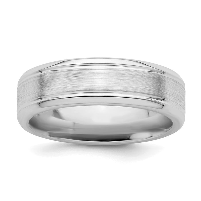 Exclusive Rhodium-Plated Sterling Silver 6mm Brushed Fancy Band - Size 13.5, Stylish Value-1