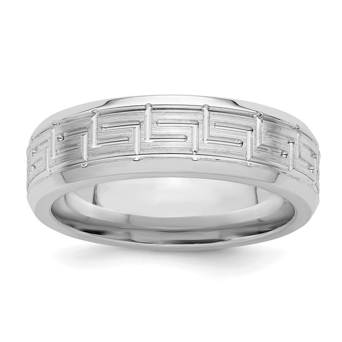 Buy Stylish Rhodium-Plated Sterling Silver 6mm Brushed Fancy Band - Size 7-1
