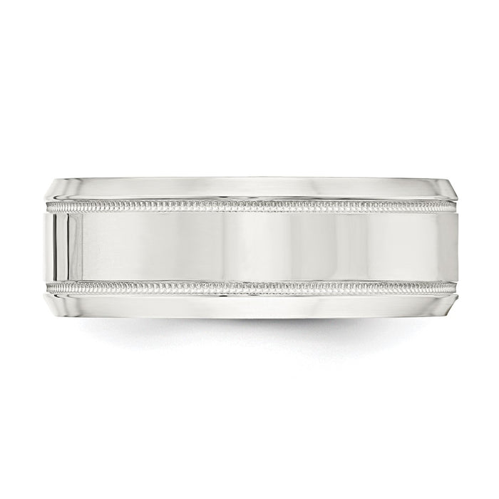 Exclusive 6mm Polished Sterling Silver Milgrain Beveled Edge Band - Size 9-3