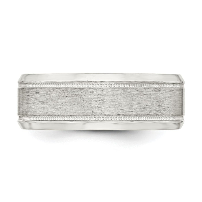 High-Quality 6mm Sterling Silver Brushed Flat Milgrain Ring - Size 7.5 Value-3