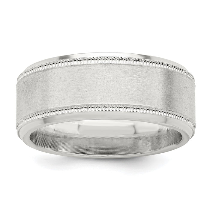 High-Quality 6mm Sterling Silver Brushed Flat Milgrain Ring - Size 7.5 Value-1