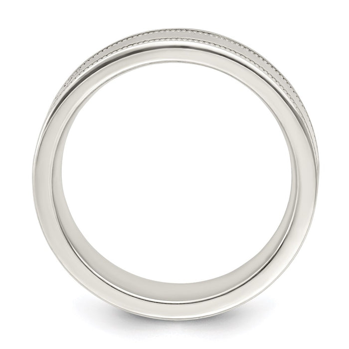 Shop Stylish 6mm Polished Sterling Silver Grooved Edge Band - Size 7.5-2