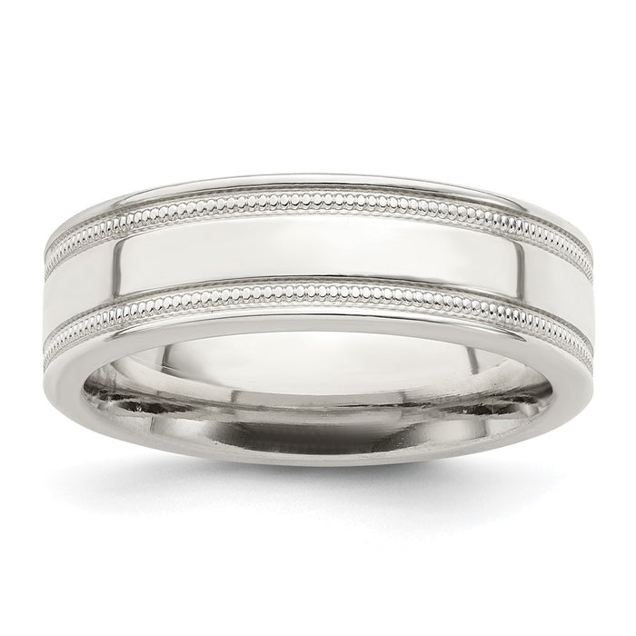 Exclusive 6mm Sterling Silver Flat Band - Milgrain Edges, Size 13.5, Stylish-1