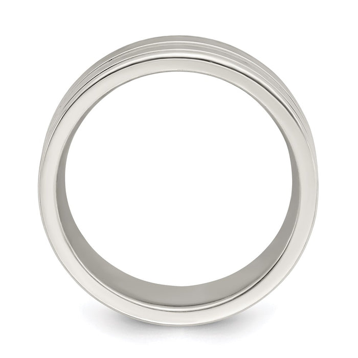 Exclusive Polished Sterling Silver 8mm Flat Grooved Fancy Band - Size 7.5-2