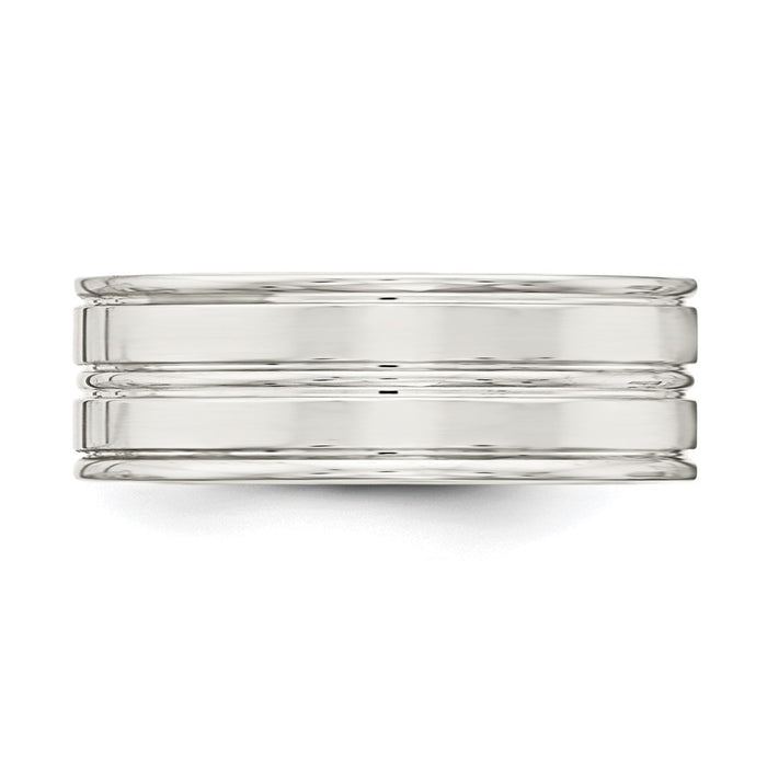 Buy Stylish 8mm Polished Sterling Silver Flat Grooved Band - Size 9.5 Value-3