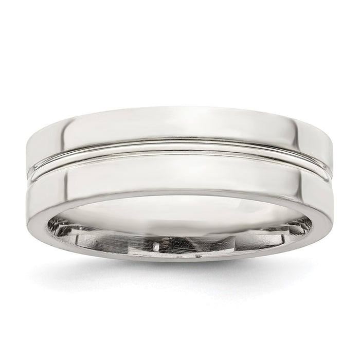 Buy Stylish 6mm Flat Grooved Center Fancy Band - Polished Sterling Silver, Size 12.5-1