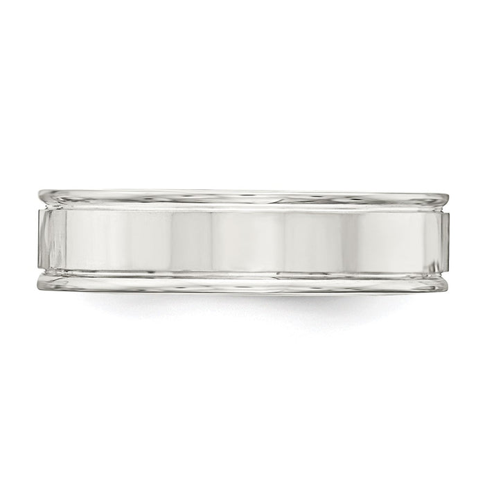 Exclusive 6mm Polished Sterling Silver Flat Grooved Fancy Band - Size 9-3
