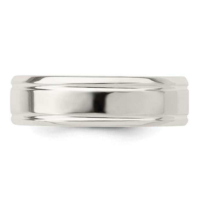 Exclusive 6mm Polished Sterling Silver Flat Grooved Fancy Band - Size 9-4