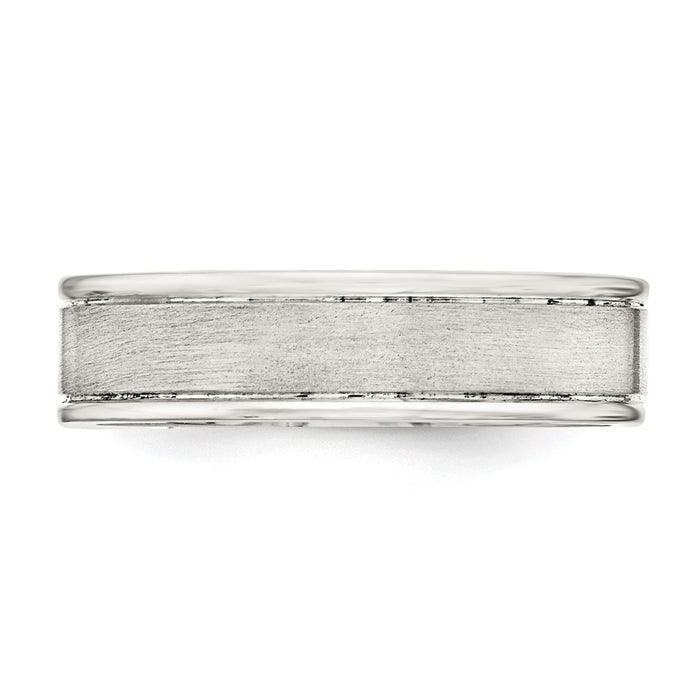 Buy Stylish 6mm Sterling Silver Brushed Flat Grooved Ring - Size 13.5, Affordable!-3