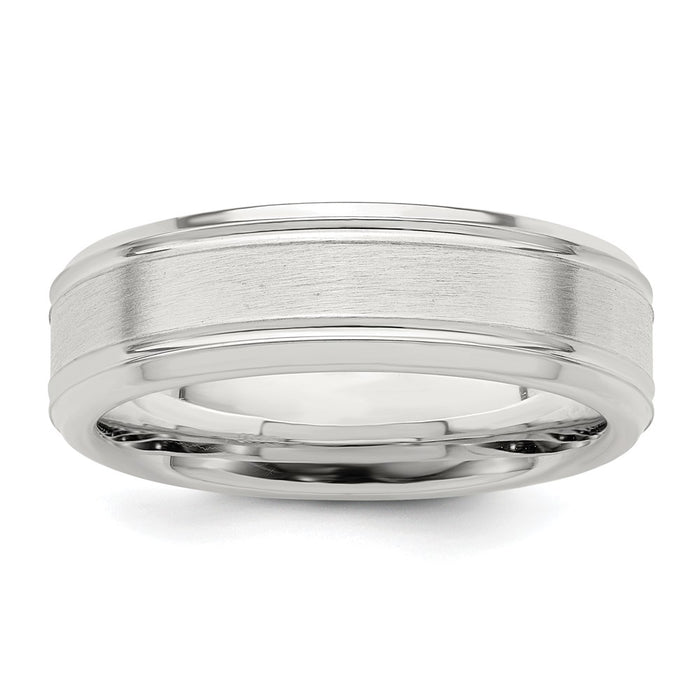 Buy Stylish 6mm Brushed Flat Grooved Sterling Silver Band Ring - Size 8.5-1